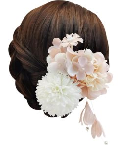 髪飾り 成人式 浴衣 七五三 3点セット 花さがり 和装 入学式 卒業式 結婚式 着物 袴 振袖 花火大会 前撮り(ベビーピンク)