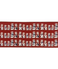 (§y∞YAGISEI) ヤギセイ 福招き猫シリーズ 捺染手ぬぐい 『福ならび』 赤 縁起物 日本製